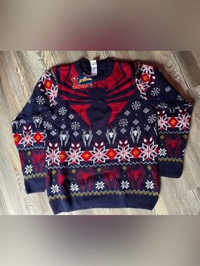 New With Tags Marvel Spider-Man Navy and Red Holiday Sweater - Kids/Men